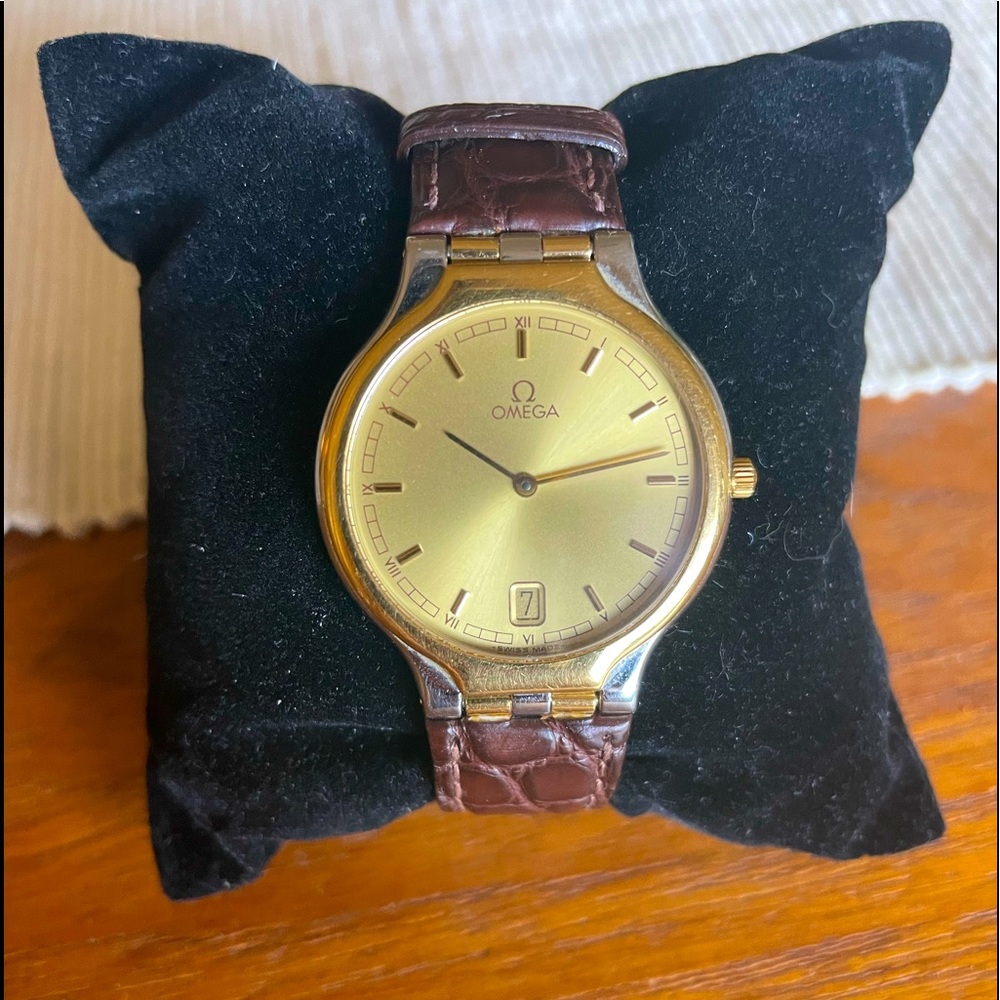 Omega Gold Dial Brown Leather Strap Men's Watch